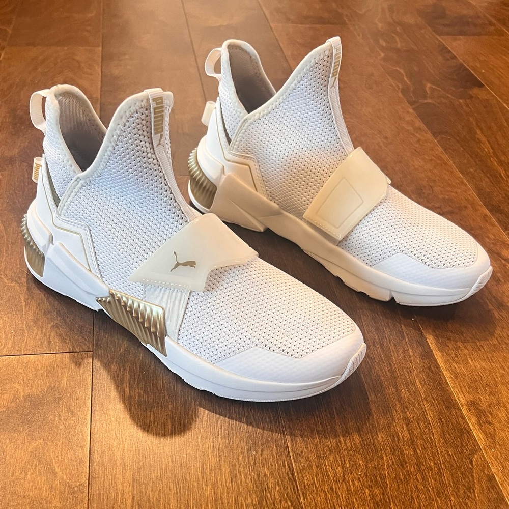 PUMA Provoke XT Mid 'White Team Gold' Sneakers, Women’s Size 9.5, NEW w/o Box.